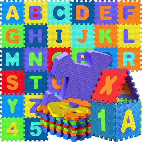 Spielwerk® 86-teilige Puzzlematte Baby Bunt 3,3m² Buchstabenteppich ABC Matten für Kinder Spielunterlage Bo…