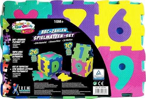 Kinder-Garden EVA - Puzzlematte ABC 10-Zahlen, Spielteppich, TÜV/GS gestestet, 36 Matten, 16 x 16 x 1 cm