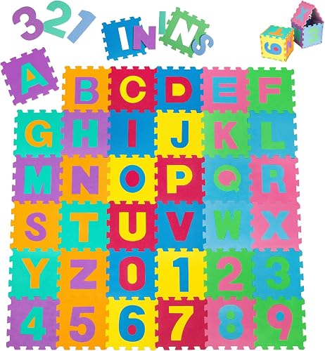 TecTake Kinderteppich Spielmatte Lernteppich Puzzlematte 86 TLG. ca. 180x180 cm