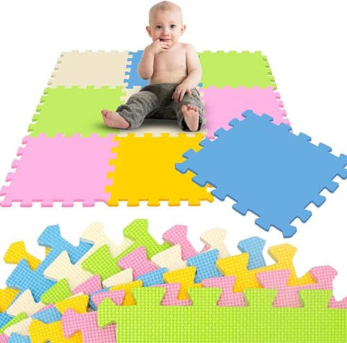 LittleTom 9 Teile Spielmatte Baby Puzzlematte ab Null - 30 x 30 cm Krabbelmatte Bodenmatte Kinder - Puzzle…