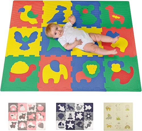Hakuna Matte Attraktive Puzzlematte Baby 120 x 90 cm Safari Tiere – 12 Platten à 30x30cm – 20% dickere &amp…