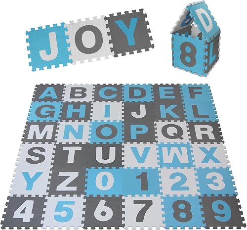 ALPIDEX Kinder Puzzlematten 86-teilig | Buchstaben &amp; Zahlen | 36 Matten - 30 x 30 x 1cm | Spielteppich…