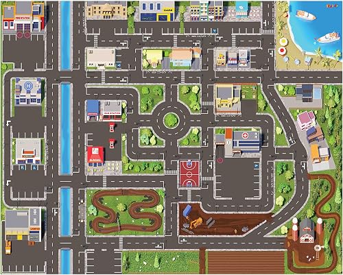 Kinder Spielteppich Straße &amp; Auto (200x160 cm) - abwaschbar, rutschfest &amp; OEKOTEX-zertifziert - Tep…