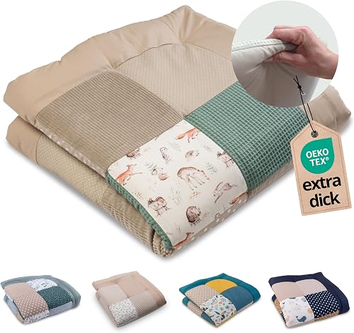 ULLENBOOM Krabbeldecke für Baby 100x100 cm - Dick und weich gepolstert | Außenmaterial: 100% Baumwolle, All…