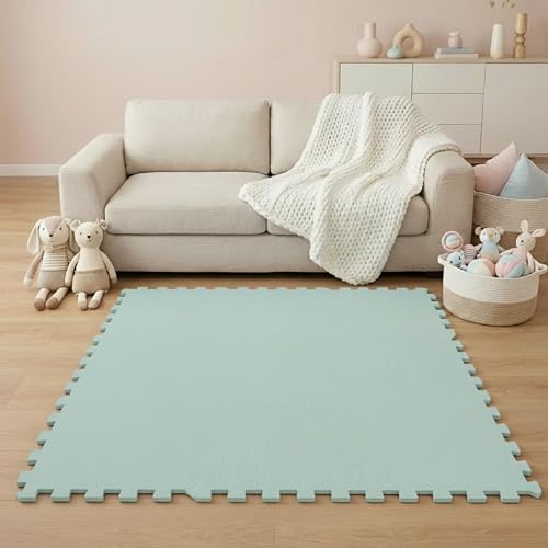 LittleTom Spielmatte Baby Puzzlematte Blau - 18 Teile je 30x30 cm - Krabbelmatte 180x90 cm Bodenmatte Kinde…