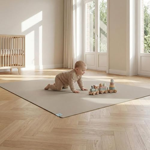 Sanosoft® Krabbelmatte Made in Germany &amp; Öko-Tex | Anti-Rutsch Krabbelunterlage - 80cm X 100cm Sand/Beige